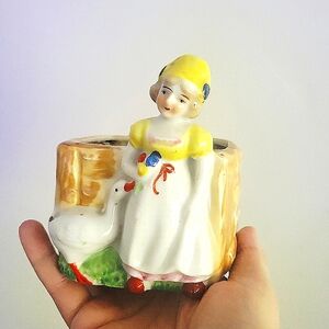 Vintage 50's Kitschy Dutch Girl & Goose Small Planter